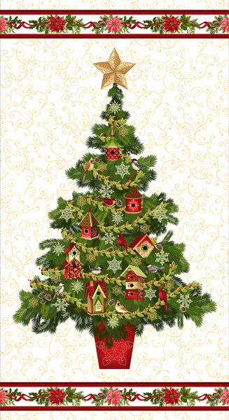 Studio E 'Tis The Season 7688P 44 Cream Tree Banner 24" Panel By The PANEL (not strictly by the yard)