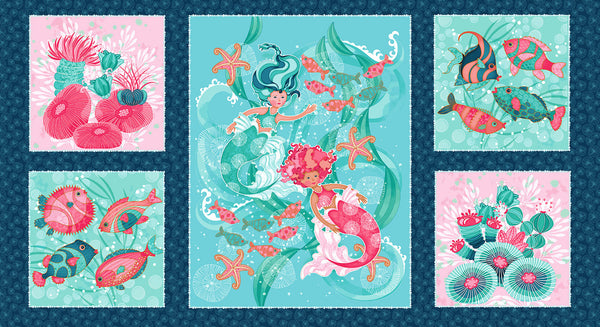 Studio E Mermaid Tails 7939P 72 Blue Multi 24" PANEL By The PANEL (not strictly by the yard)