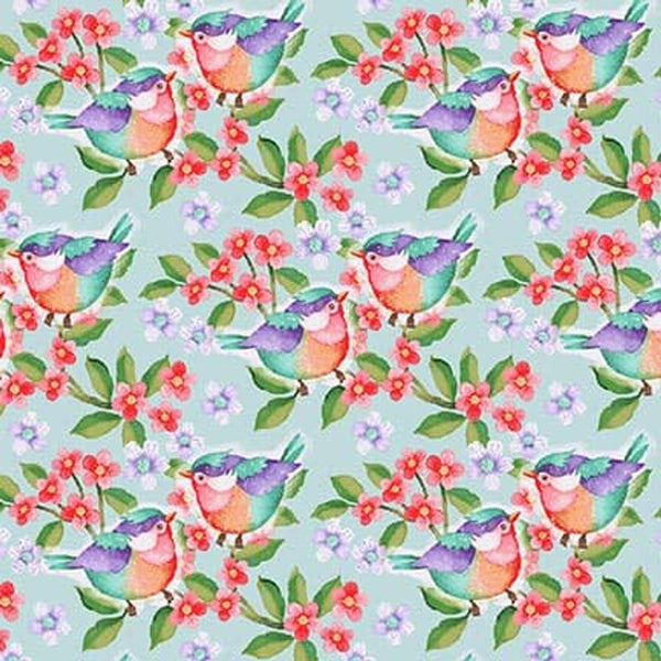 Studio E In The Thicket 8076 72 Light Blue Bluebirds 2 YARDS