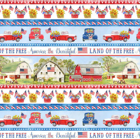 Studio E Liberty Barn 8189 71 Multi Border Stripe By The Yard