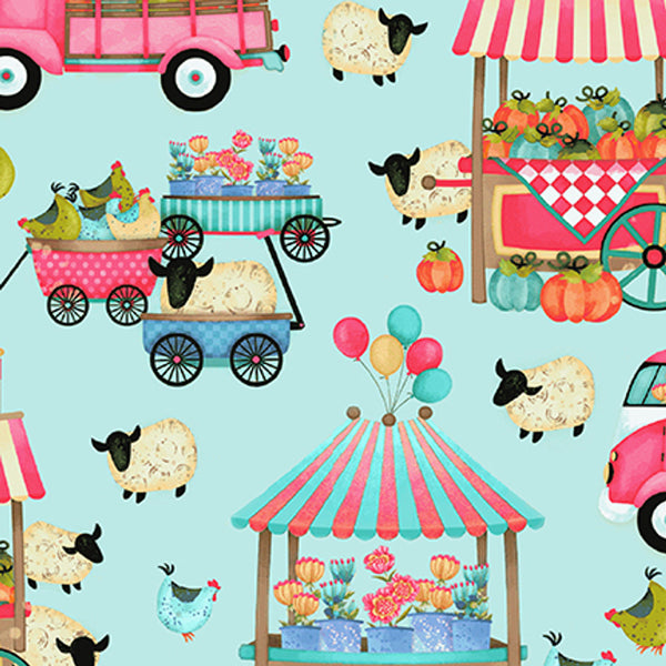 Studio E Country Fair 8203 12 Aqua/ Multi Farmers Market 2.375 YARDS