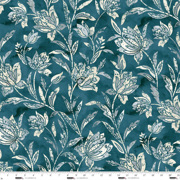 Studio E Rough Around The Edges 8267 11 Teal Floral Stencil By The Yard
