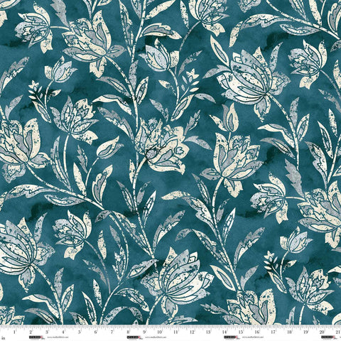 Studio E Rough Around The Edges 8267 11 Teal Floral Stencil By The Yard