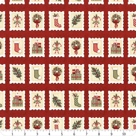 Studio E Christmas Village 8310 88 Red Stamps 1.75 YARDS