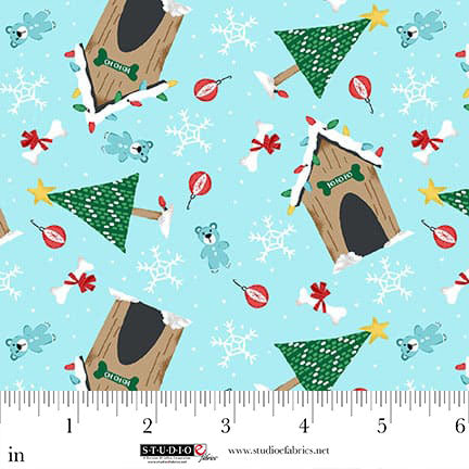 Studio E Merry Woof-mas 8354 11 Light Blue Dog House Toss 1.75 YARDS