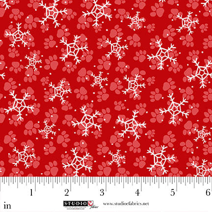 Studio E Merry Woof-mas 8358 88 Red Snowflake Toss By 1.75 YARDS