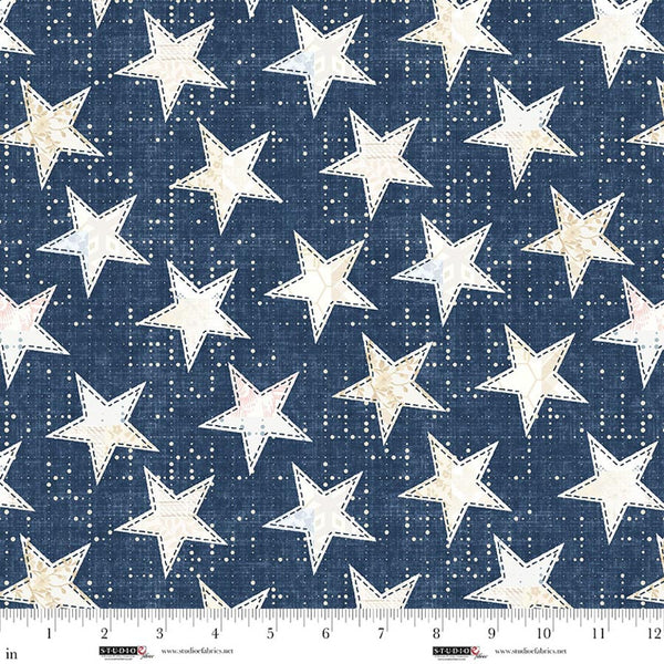Studio E Pieces Of America 8592 73 Blue Big Stars On Blue By The Yard