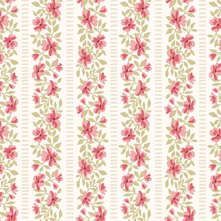 Studio E Elizabeth 8872 41 Parchment Floral Stripe 1 YARD