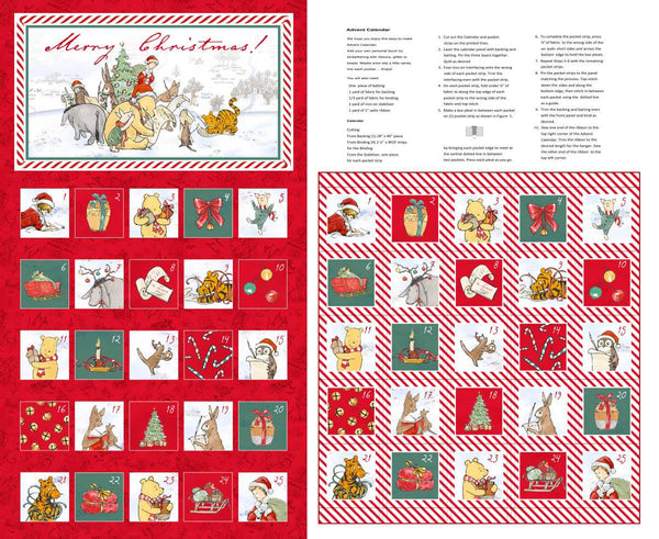 Studio E Christmas At Pooh Corner 9113P 88 Red Advent Calendar 36" PANEL By The PANEL (Not Strictly By The Yard)