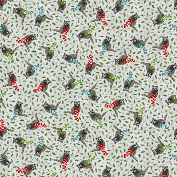 Studio E Holly Woods 9242 11 Pearl Knitting Raccoon By The Yard