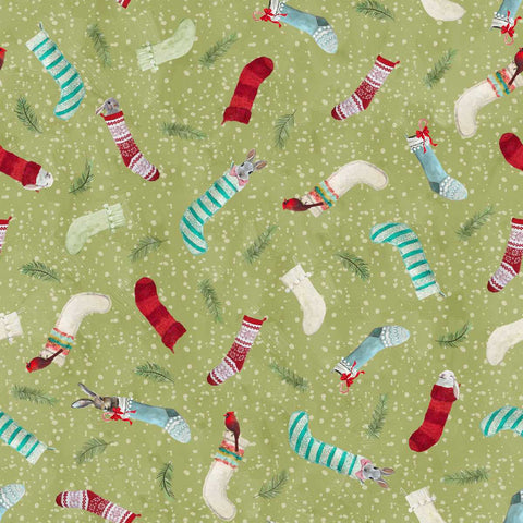 Studio E Holly Woods 9245 61 Sage Critter Stockings By The Yard