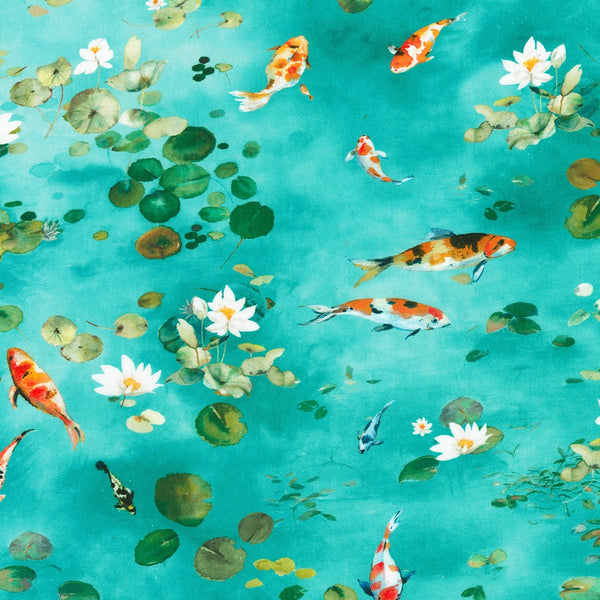 Kaufman Lotus And Koi 22606 70 Aqua By The Yard