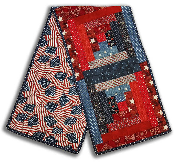 Fully FINISHED Log Cabin Table Runner - Americana