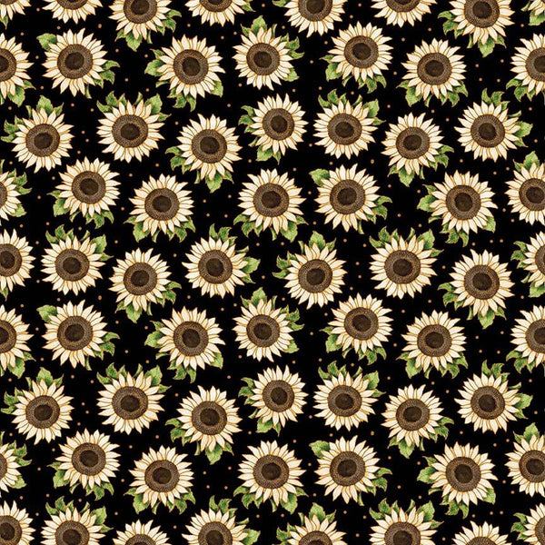 Henry Glass & Co. Autumn Elegance 729M 99 Black Tossed Sunflower By The Yard