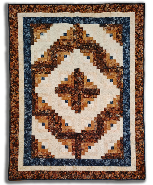 Autumn Mist Walnut 73" x 54" Fully Finished Log Cabin Quilt