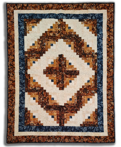 Autumn Mist Walnut 73" x 54" Fully Finished Log Cabin Quilt