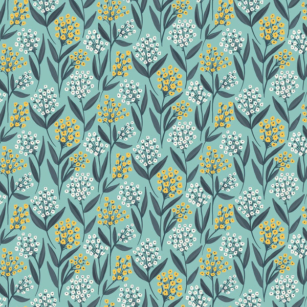 Poppie Cotton Painted Blossoms PB24667 Barely Buds Teal By The Yard