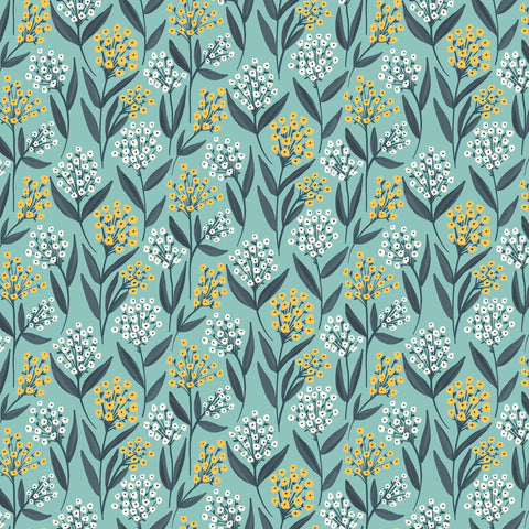 Poppie Cotton Painted Blossoms PB24667 Barely Buds Teal By The Yard