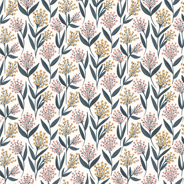 Poppie Cotton Painted Blossoms PB24670 Barely Buds White By The Yard