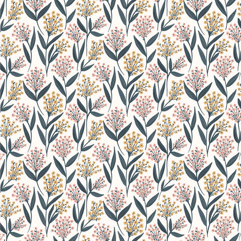 Poppie Cotton Painted Blossoms PB24670 Barely Buds White By The Yard