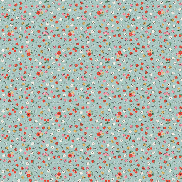 Poppie Cotton Home Sweet Home VR24470 Bitty Blossoms Blue By The Yard