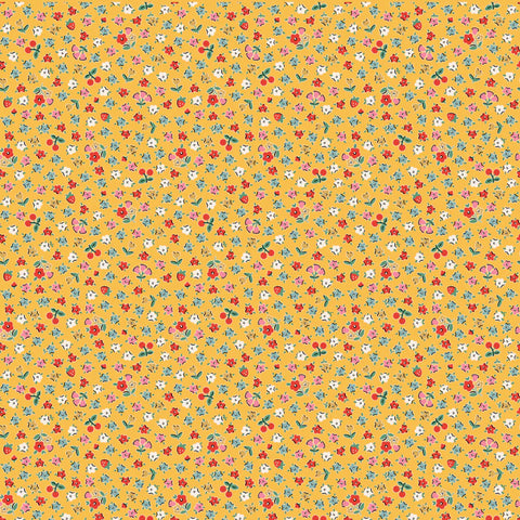 Poppie Cotton Home Sweet Home VR24469 Bitty Blossoms Yellow By The Yard