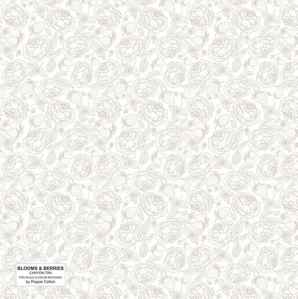 Poppie Cotton Blooms & Berries BAB24180 Canyon Tan By The Yard