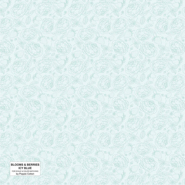 Poppie Cotton Blooms & Berries BAB24184 Icy Blue Light Teal By The Yard