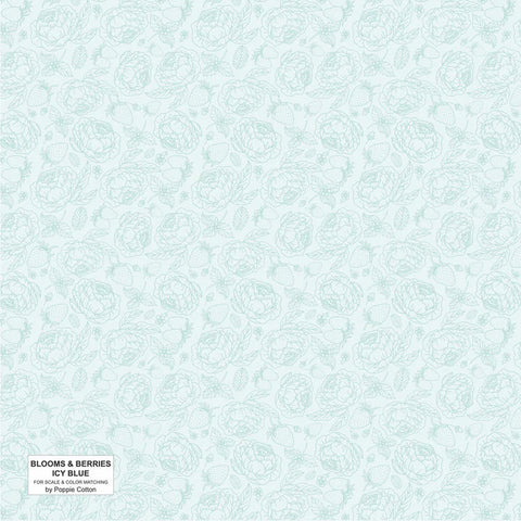 Poppie Cotton Blooms & Berries BAB24184 Icy Blue Light Teal By The Yard