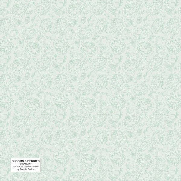 Poppie Cotton Blooms & Berries BAB24185 Spearmint Light Green By The Yard
