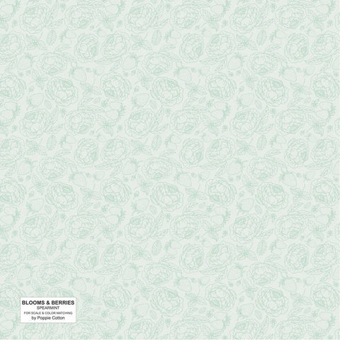 Poppie Cotton Blooms & Berries BAB24185 Spearmint Light Green By The Yard