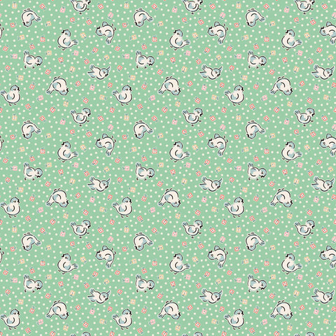 Poppie Cotton Home Sweet Home VR24451 Bluebirds Green By The Yard