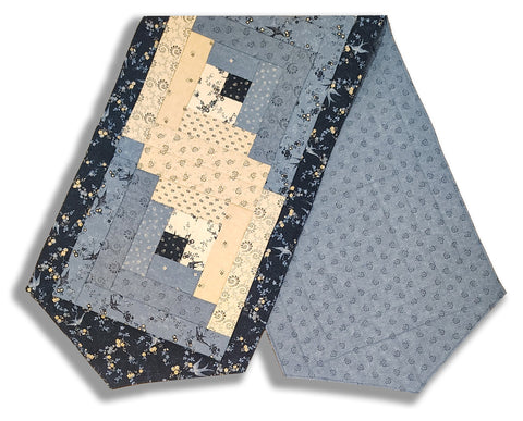 Fully FINISHED Log Cabin Table Runner - Moda - Bluebird's Nest Light Blue