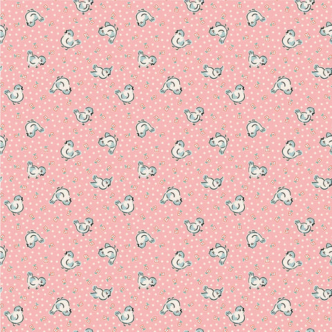 Poppie Cotton Home Sweet Home VR24450 Bluebirds Pink By The Yard