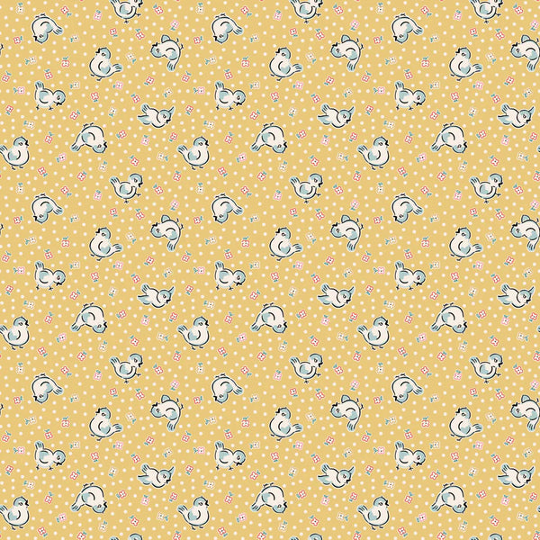 Poppie Cotton Home Sweet Home VR24452 Bluebirds Yellow By The Yard