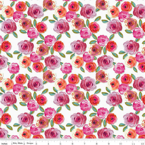 Riley Blake Poppies & Plumes C14291 Floral White By The Yard
