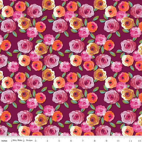 Riley Blake Poppies & Plumes C14291 Floral Wine By The Yard