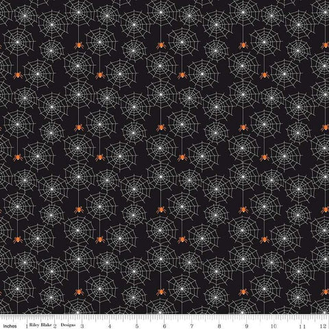 Riley Blake Beggar's Night GC14502 Black/ Glow in the dark Spiderwebs 1 YARD