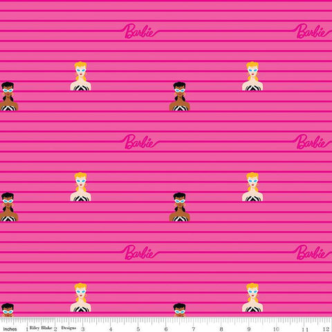 Riley Blake Barbie World C15022 Hot Pink Stripe By The Yard
