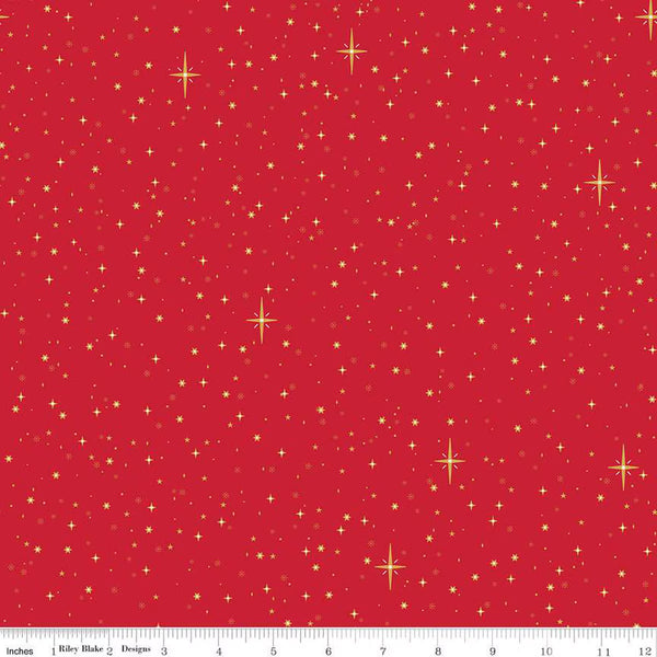Riley Blake More Christmas Wishes 15046 Red Starry Sky By The Yard