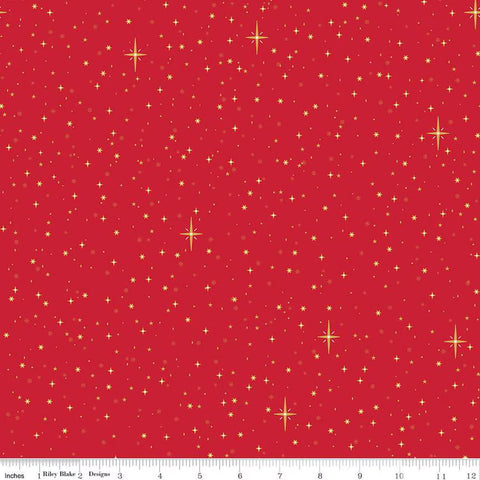 Riley Blake More Christmas Wishes 15046 Red Starry Sky By The Yard