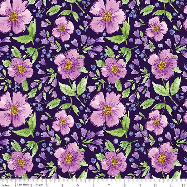Riley Blake Plum Petals C15640 PURPLE Main Floral By The Yard