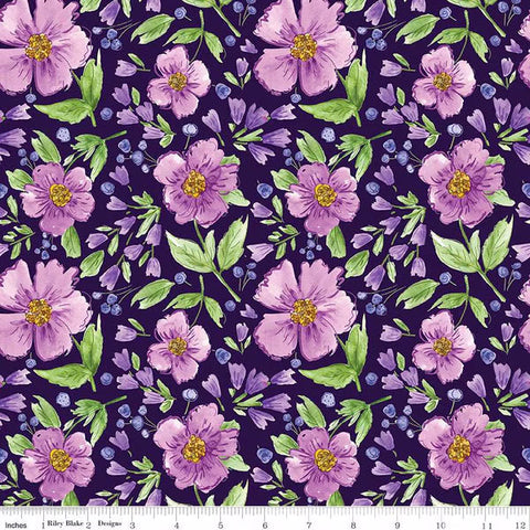 Riley Blake Plum Petals C15640 PURPLE Main Floral By The Yard