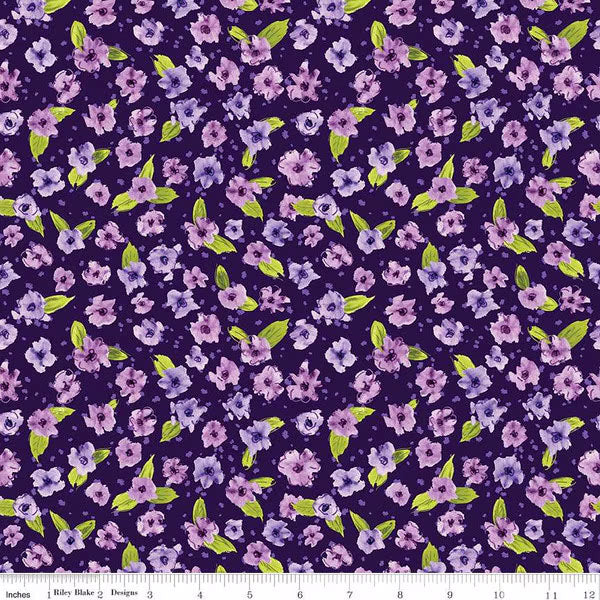 Riley Blake Plum Petals C15642 PURPLE Small Flowers By The Yard