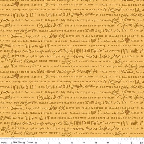 Riley Blake Happy Fall Days C16342 Gold Autumn Words By The Yard