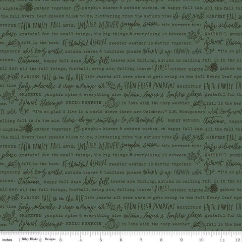 Riley Blake Happy Fall Days C16342 Green Autumn Words By The Yard