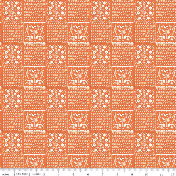 Riley Blake Happy Fall Days C16343 Orange Vintage Squares By The Yard