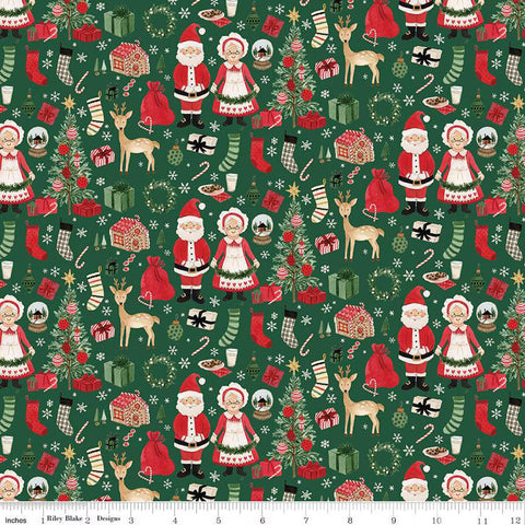 Riley Blake Charming Christmas C16351 Green Mr. & Mrs. Claus By The Yard