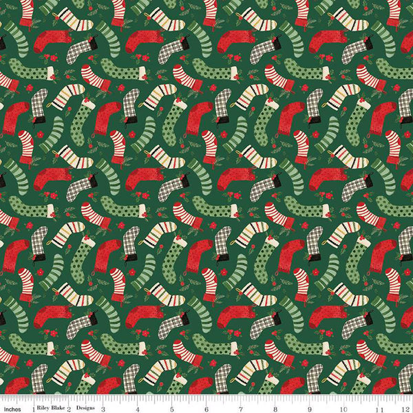 Riley Blake Charming Christmas C16353 Green Stockings By The Yard