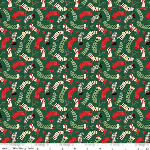 Riley Blake Charming Christmas C16353 Green Stockings By The Yard